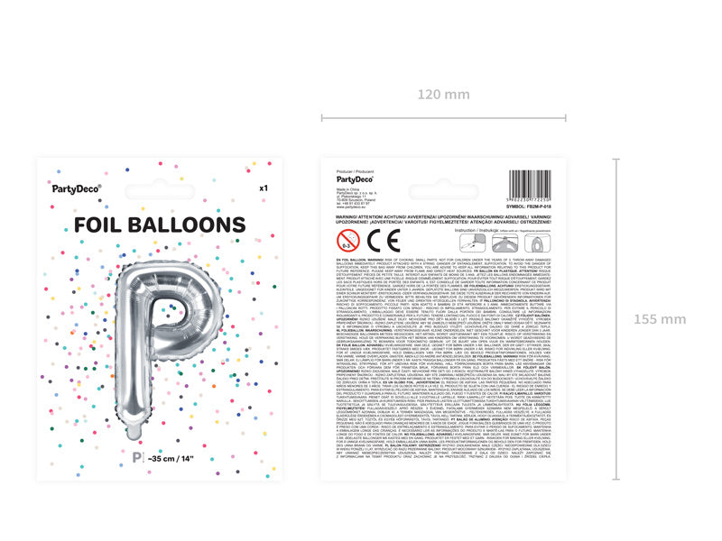 Folie Ballon Letter P Zilver Leeg 35cm