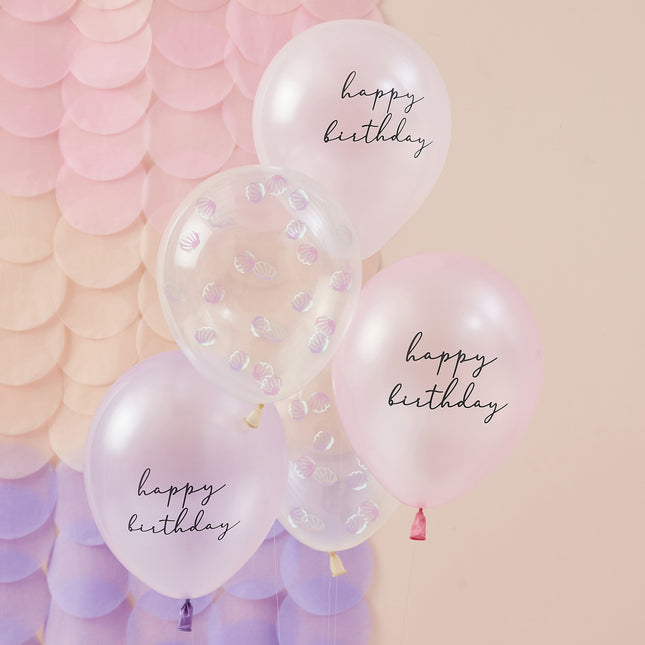 Happy Birthday Ballonnen Set Schelpen 30cm 5st