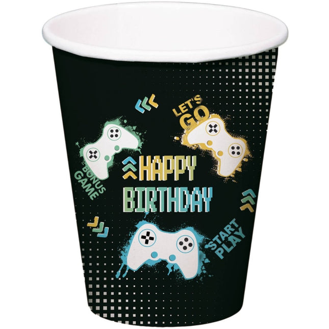 Gaming Party Bekers Zwart 250ml 8st - Partywinkel - 8714572249652