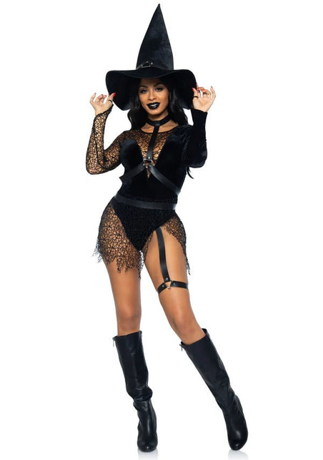 Halloween Kostuum Zwart Dames Bodysuit Tovenares Leg Avenue - Partywinkel - 714718557403