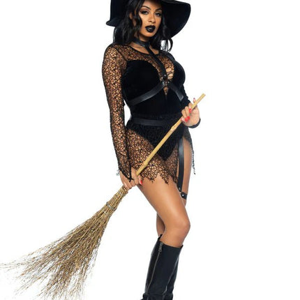 Halloween Kostuum Zwart Dames Bodysuit Tovenares Leg Avenue - Partywinkel - 714718557403