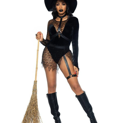 Halloween Kostuum Zwart Dames Bodysuit Tovenares Leg Avenue - Partywinkel - 714718557403