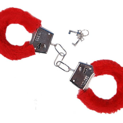 Handcuffs with fur, red - Partywinkel - 5901157443342