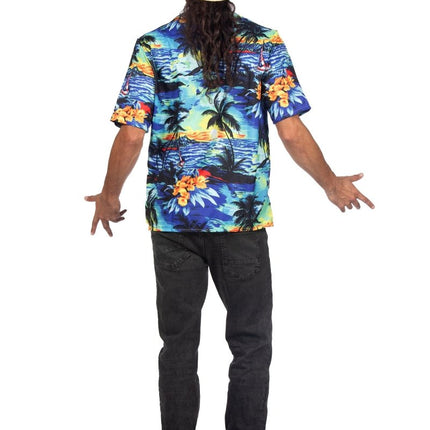 Hawaiishirt blauw palmboom (V) - Partywinkel - 8720059063994