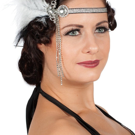 Hoofdband charleston witte veer - Partywinkel - 8720059008964