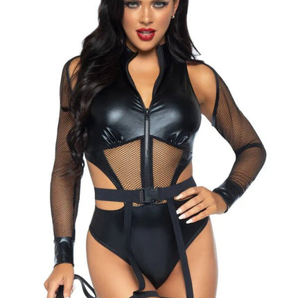 Kat Kostuum Zwart Dames Bodysuit Wicked Kitty Leg Avenue - Partywinkel - 714718557991