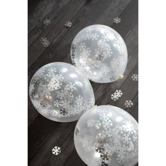 Kerst Confetti Ballon Sneeuwvlokken 30cm 4st - Partywinkel - 8714572085694