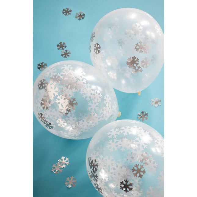 Kerst Confetti Ballon Sneeuwvlokken 30cm 4st - Partywinkel - 8714572085694