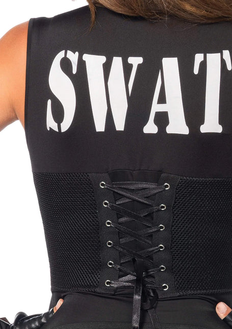 Swat Catsuit Zwart Dames Leg Avenue