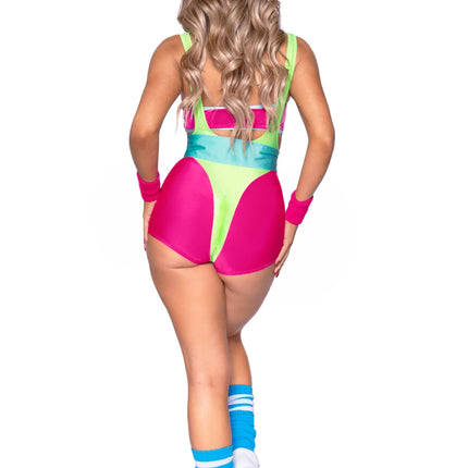 Neon 80S Kostuum Groen Roze Dames Bodysuit Workout Leg Avenue - Partywinkel - 714718563992