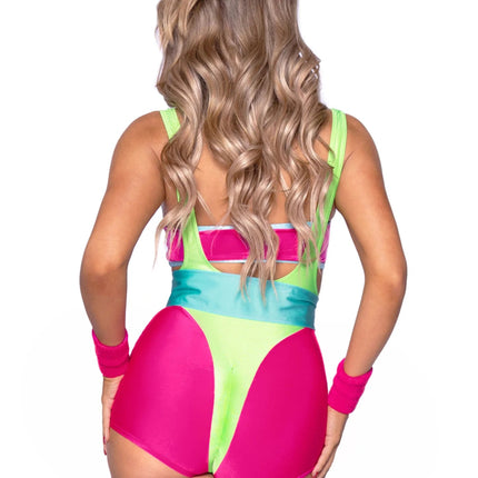 Neon 80S Kostuum Groen Roze Dames Bodysuit Workout Leg Avenue - Partywinkel - 714718563992