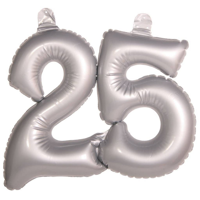 Opblaascijfer 25 Zilver 45cm - Partywinkel - 8714572200516