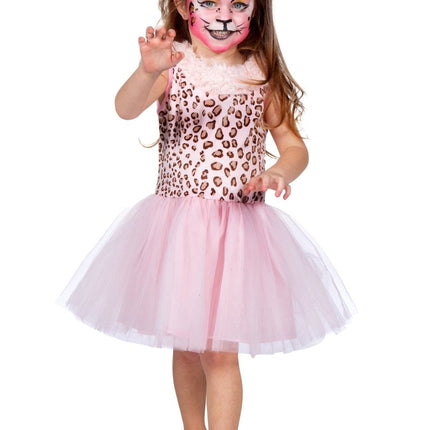 Panter jurkje roze met tiara - Partywinkel - 8720059074891