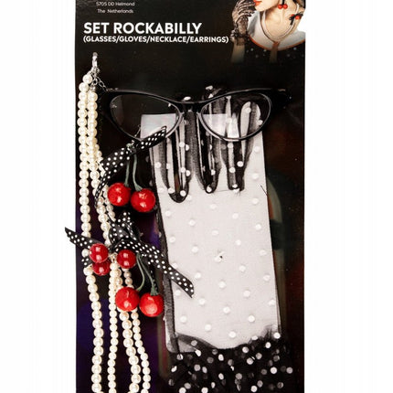 Set Rockabilly (bril/handschoenen/ketting/oorbel) - Partywinkel - 8720059029068