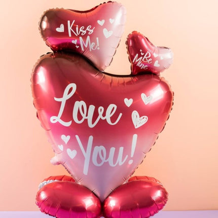 Staande Folieballon - Ombre Love - 3 harten - 77 cm - Partywinkel - 8714572637930