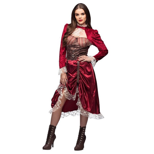 Steampunk Jurk Rood Dames - Partywinkel - 8712026844552