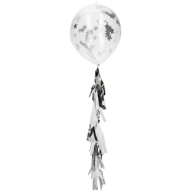 Ster Confetti Ballon Met Tassel Slinger 30cm 3st - Partywinkel - 8714572085861