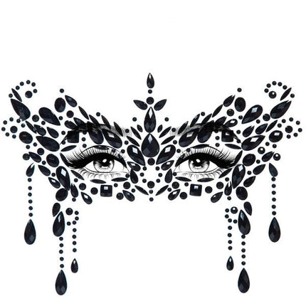 Zwarte Gezicht Stickers Masquerade Strass - Partywinkel - 714718550602